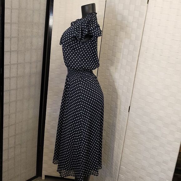 BRAND NEW MSK POLKA-DOT MIDI FIT &FLARE SCUBA NECK CHIFFON DRESS - Picture 13 of 16